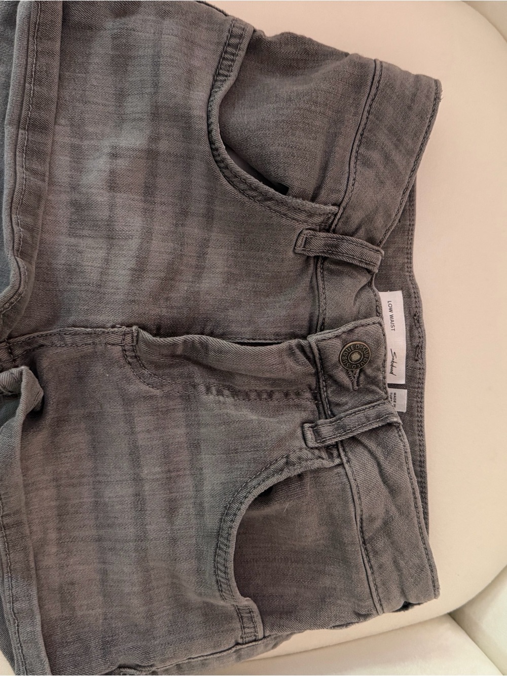 Subdued Gray Low Rise Jean Shorts